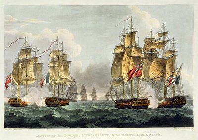 1794年4月23日、トーマスサザーランドがJ.ジェンキンスの「海軍の功績」のために刻んだラポモーネ、レンガジャンテ、ラバベートのキャプチャ、1816年（カラー彫刻） 作： Thomas Whitcombe